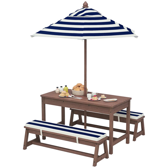 Kids Picnic Table with Umbrella | Wooden Garden Table and Bench Set for Children AIYAPLAY