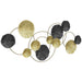 Decorative wall art with gold and black circular elements on a white background