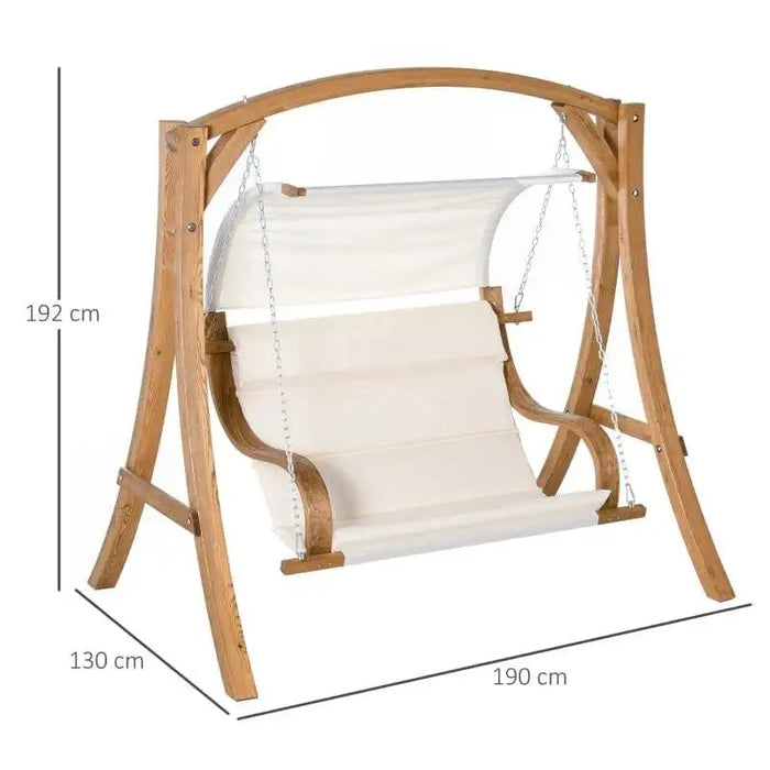 Teak larch wood loveseat swing chair with canopy, 192x190x130 cm, outdoor garden furniture.