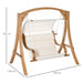 Teak larch wood loveseat swing chair with canopy, 192x190x130 cm, outdoor garden furniture.