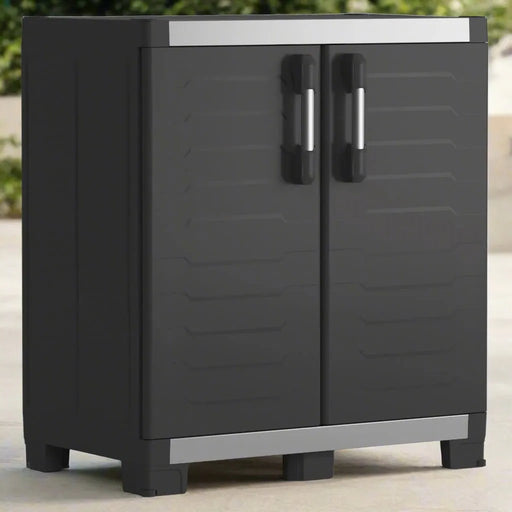 Low Garage Storage Cabinet 'XL' in Black and Sliver 99cm - Little and Giant Explorers Keter