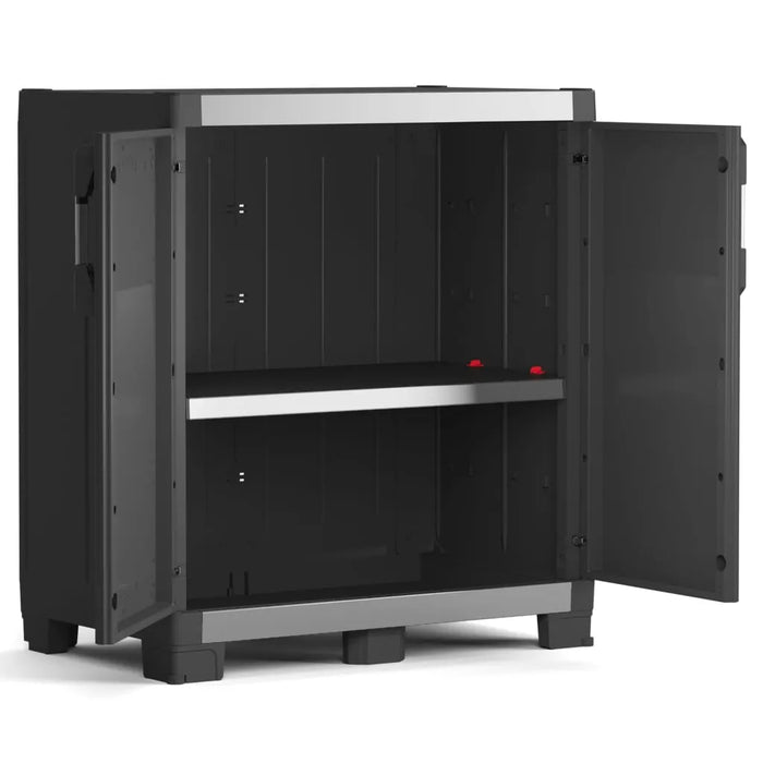 Low Garage Storage Cabinet 'XL' in Black and Sliver 99cm - Little and Giant Explorers Keter