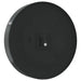 Back view of a round silent quartz wall clock with black casing and battery compartment