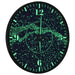 Luminous wall clock with glowing blue and green starry galaxy design and silent quartz movement