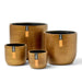 Set of four gold retro planters with smooth finish and modern urban design, Capi Europe branding