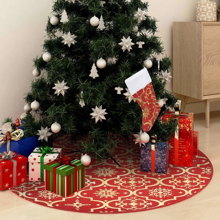 Luxury Christmas Tree Skirt with Sock in Red 90cm - Little and Giant Explorers vidaXL