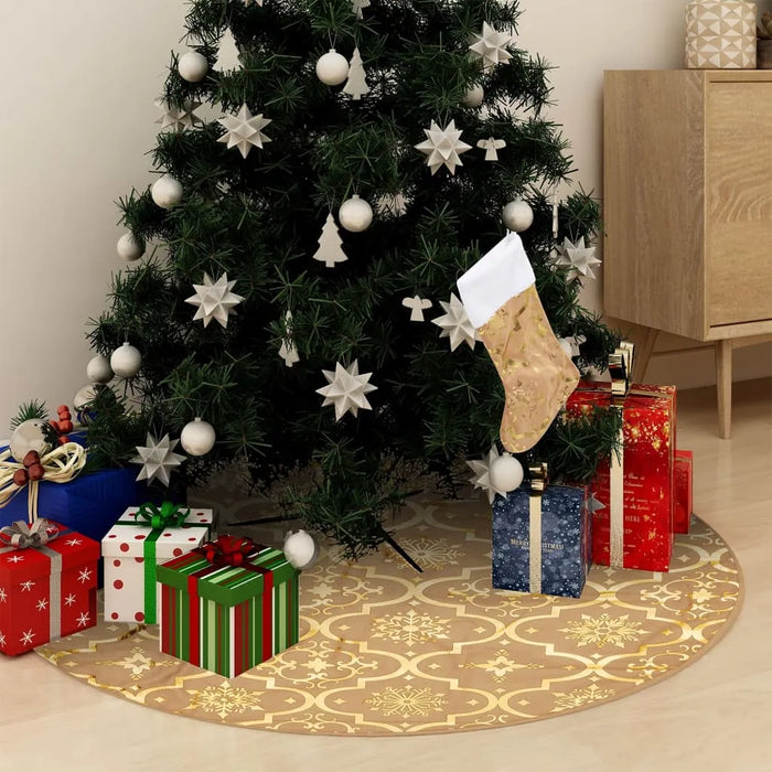 Luxury Christmas Tree Skirt with Sock in Yellow 90cm - Little and Giant Explorers vidaXL