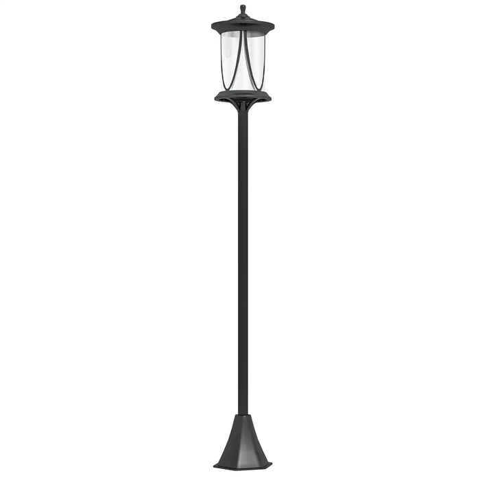 modern black outdoor street lamp post with clear cylindrical glass lamp shade