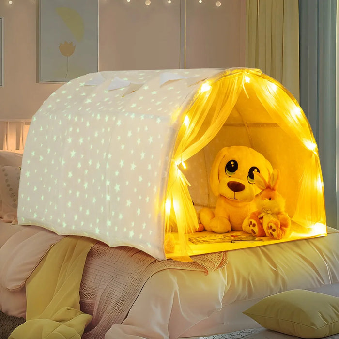 Magical Twin Bunk Bed Privacy Space with Glow in the Dark Stars - Little and Giant Explorers Costway