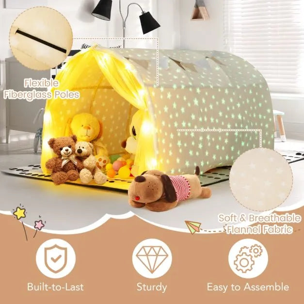 Magical Twin Bunk Bed Privacy Space with Glow in the Dark Stars - Little and Giant Explorers Costway