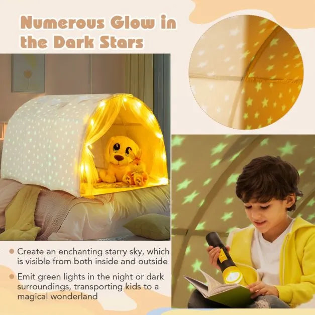 Magical Twin Bunk Bed Privacy Space with Glow in the Dark Stars - Little and Giant Explorers Costway