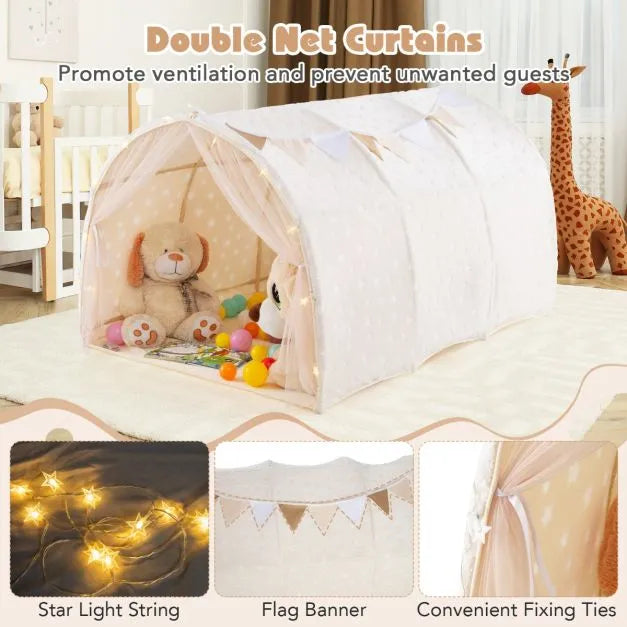 Magical Twin Bunk Bed Privacy Space with Glow in the Dark Stars - Little and Giant Explorers Costway