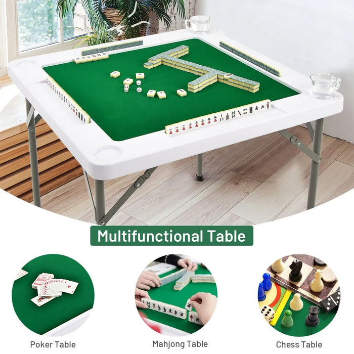 Mahjong Table with 4 Cup Holders and Chip Grooves - Little and Giant Explorers Costway