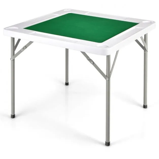 Mahjong Table with 4 Cup Holders and Chip Grooves - Little and Giant Explorers Costway