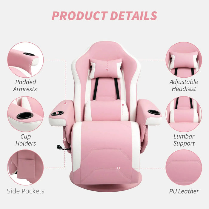 Manual 135° Recliner Armchair with Adjustable Leg Rest in Pink - Little and Giant Explorers HOMCOM