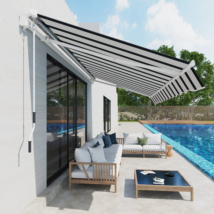 Manual Retractable Awning in Blue and White (4 x 3m) - Little and Giant Explorers Outsunny