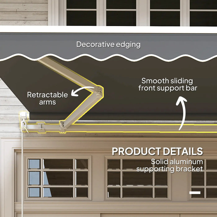 Garden Patio Manual Awning in Dark Grey (3 x 2.5m) - Little and Giant Explorers Outsunny