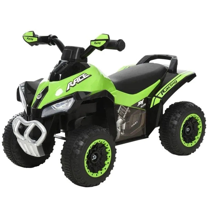 Green toddler ride-on quad bike manual ATV with lights, foot-to-floor design