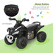 Green toddler ride-on quad bike with LED headlights, music button, and realistic dashboard.
