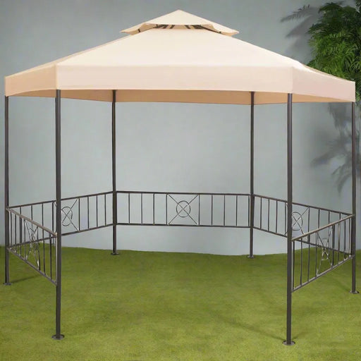 Marquee Gazebo - Hexagonal Pavilion Tent in Beige (323 x 265cm) - Little and Giant Explorers vidaXL