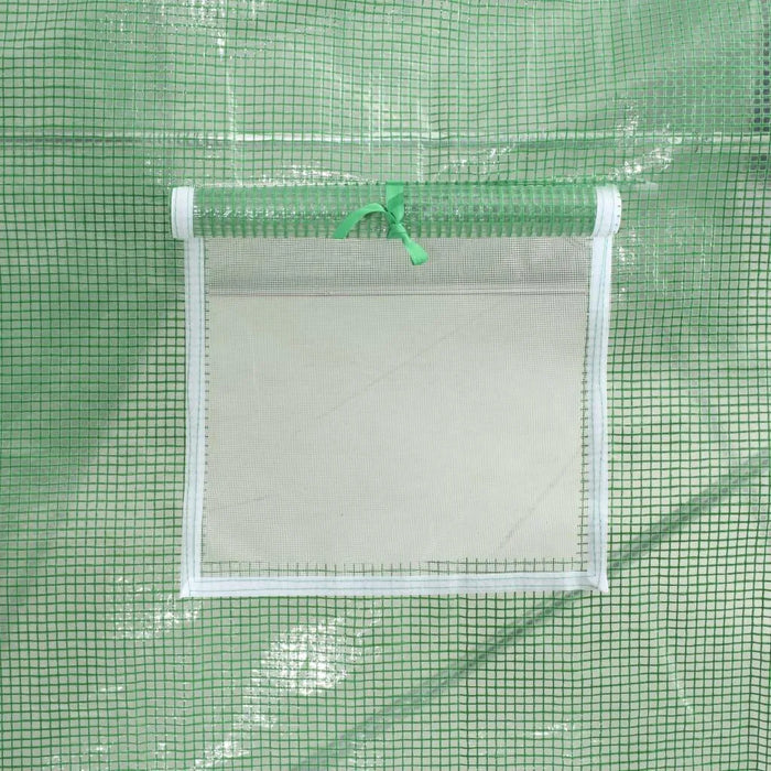 Mesh window on green heavy-duty PE walk-in greenhouse cover for garden growing