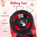 Toy steering wheel with Mercedes-Benz logo on a pink background with musical notes.