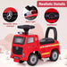 Red toy fire truck with Mercedes-Benz logo, featuring realistic details like an alarm light and dashboard.