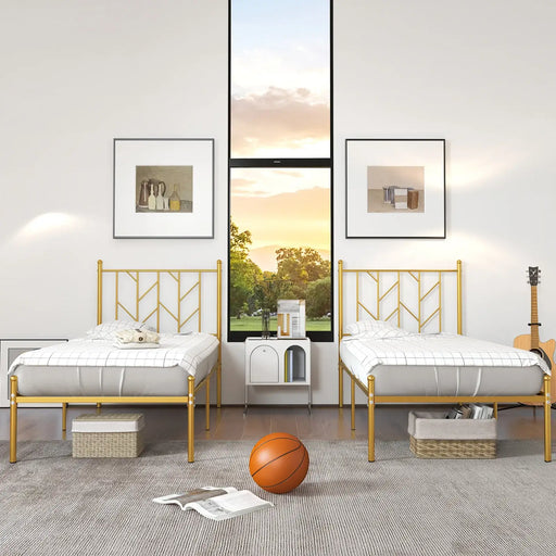 Metal Bed Frame with Headboard – Gold Finish | Single Bed with Under-Bed Storage COSTWAY - Little and Giant Explorers Costway