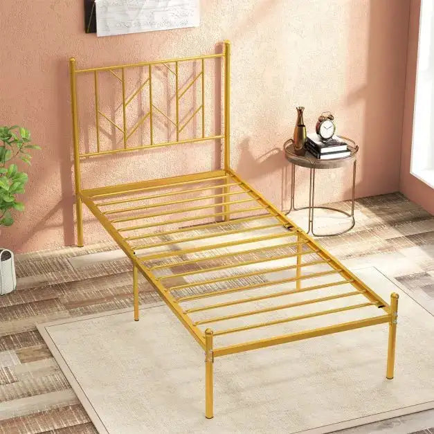 Metal Bed Frame with Headboard – Gold Finish | Single Bed with Under-Bed Storage COSTWAY - Little and Giant Explorers Costway