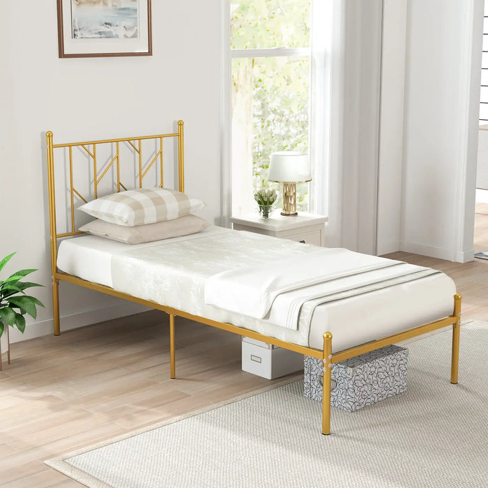 Metal Bed Frame with Headboard – Gold Finish | Single Bed with Under-Bed Storage COSTWAY - Little and Giant Explorers Costway