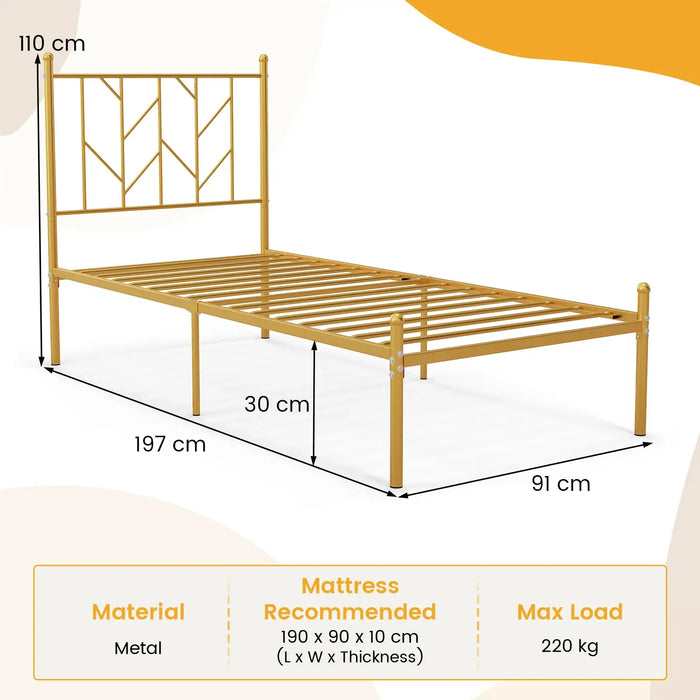 Metal Bed Frame with Headboard – Gold Finish | Single Bed with Under-Bed Storage COSTWAY - Little and Giant Explorers Costway