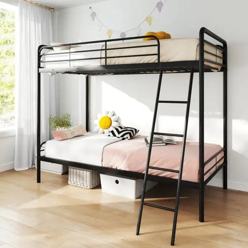Metal Bunk Bed – Black | Single Over Single - Guardrails and Ladder COSTWAY - Little and Giant Explorers Costway