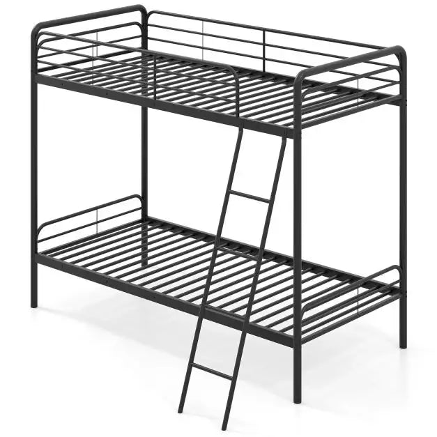 Metal Bunk Bed – Black | Single Over Single - Guardrails and Ladder COSTWAY - Little and Giant Explorers Costway