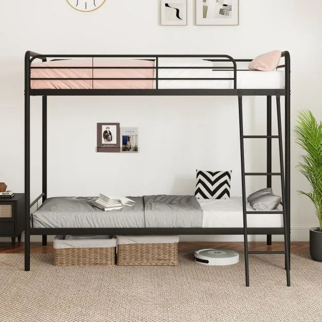 Metal Bunk Bed – Black | Single Over Single - Guardrails and Ladder COSTWAY - Little and Giant Explorers Costway