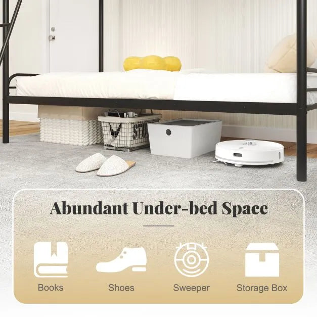 Metal Bunk Bed – Black | Single Over Single - Guardrails and Ladder COSTWAY - Little and Giant Explorers Costway