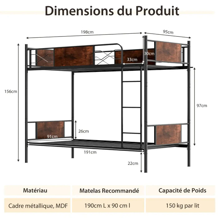Metal Bunk Bed Frame - Single | Over Single Convertible Design - Industrial Style COSTWAY - Little and Giant Explorers Costway