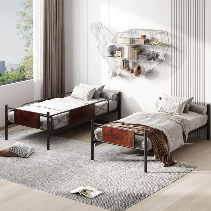 Metal Bunk Bed Frame - Single | Over Single Convertible Design - Industrial Style COSTWAY - Little and Giant Explorers Costway