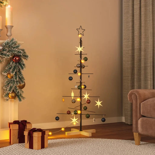 Metal Christmas Tree with Wooden Base in Black 120cm - Little and Giant Explorers vidaXL