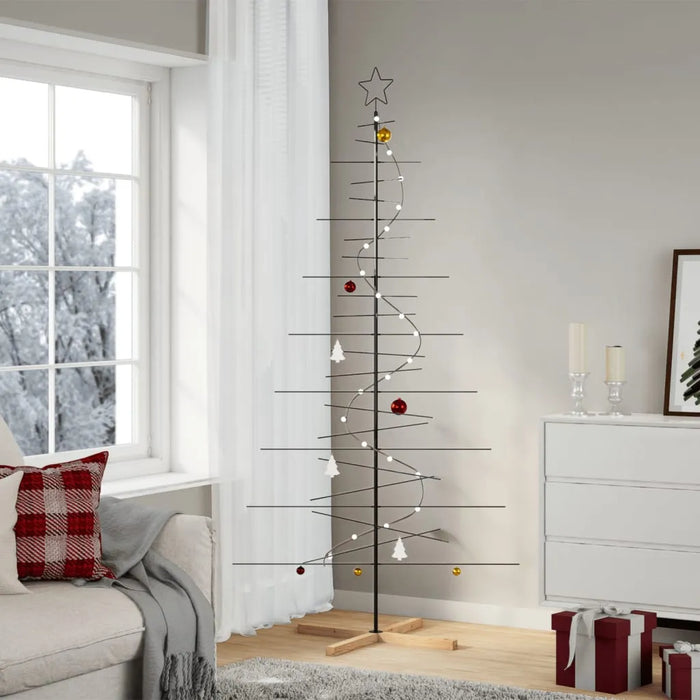 Metal Christmas Tree with Wooden Base in Black 210cm - Little and Giant Explorers vidaXL