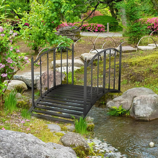 Metal Decorative Scrollwork Arch Garden Bridge in Black 1.2m - Little and Giant Explorers Outsunny