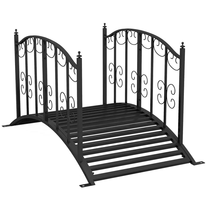 Metal Decorative Scrollwork Arch Garden Bridge in Black 1.2m - Little and Giant Explorers Outsunny