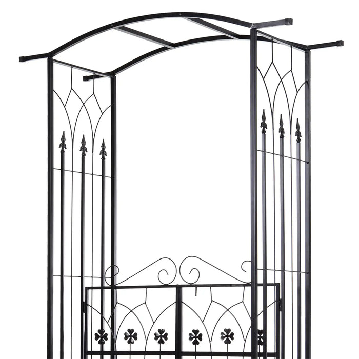 Garden Arch Gate Matte Black | Two Doors and Side Trellis for Elegant Garden Entrance - Little and Giant Explorers Outsunny