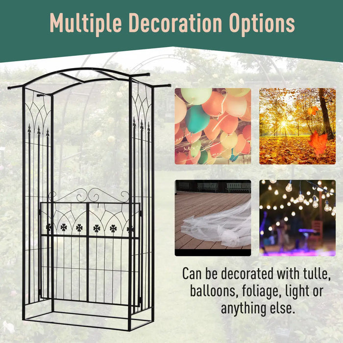 Garden Arch Gate Matte Black | Two Doors and Side Trellis for Elegant Garden Entrance - Little and Giant Explorers Outsunny