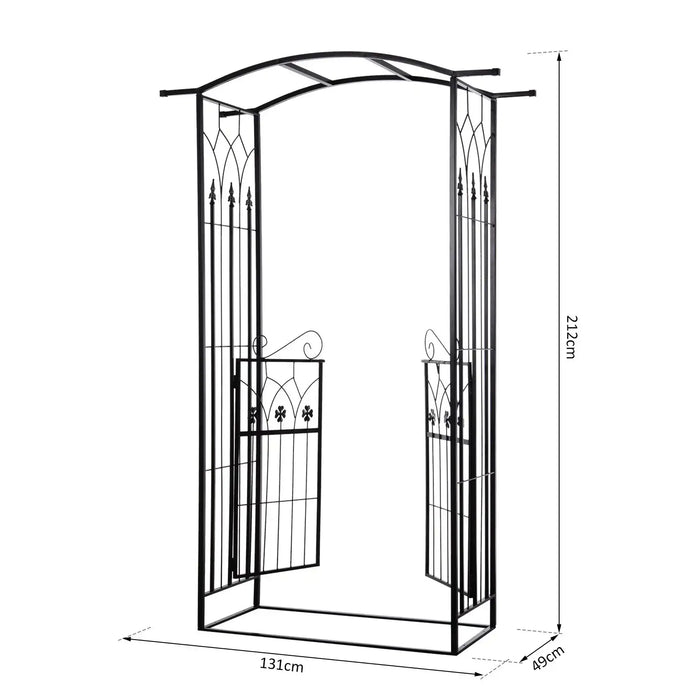 Garden Arch Gate Matte Black | Two Doors and Side Trellis for Elegant Garden Entrance - Little and Giant Explorers Outsunny
