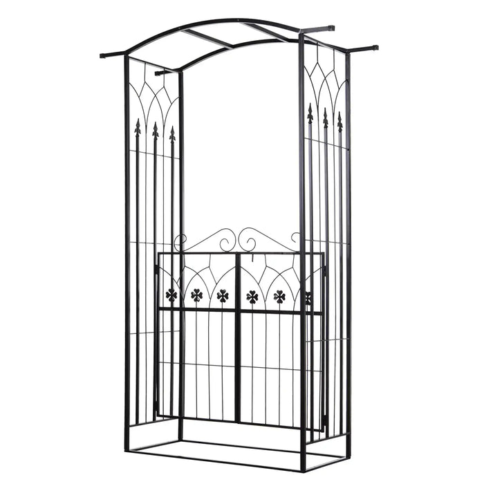 Garden Arch Gate Matte Black | Two Doors and Side Trellis for Elegant Garden Entrance - Little and Giant Explorers Outsunny