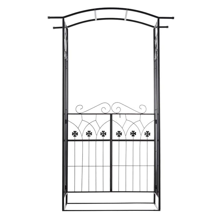 Garden Arch Gate Matte Black | Two Doors and Side Trellis for Elegant Garden Entrance - Little and Giant Explorers Outsunny