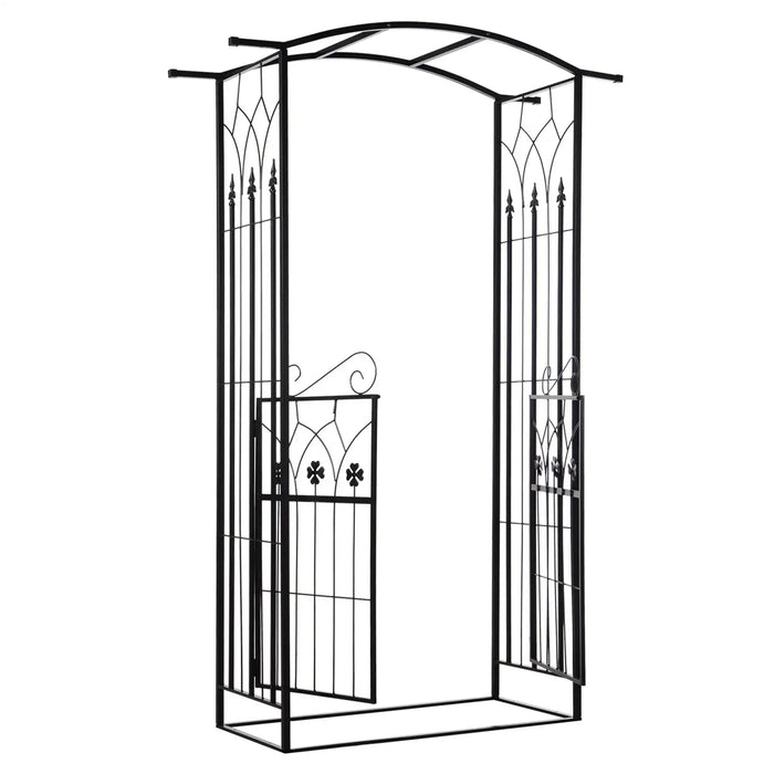 Garden Arch Gate Matte Black | Two Doors and Side Trellis for Elegant Garden Entrance - Little and Giant Explorers Outsunny