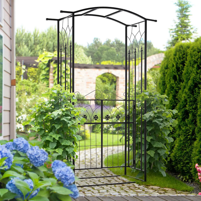 Garden Arch Gate Matte Black | Two Doors and Side Trellis for Elegant Garden Entrance - Little and Giant Explorers Outsunny