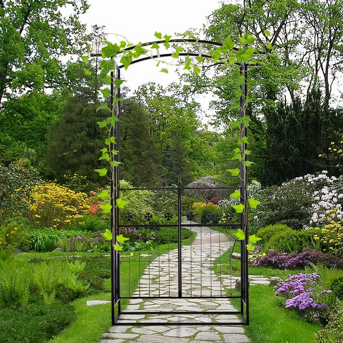Garden Arch Gate Matte Black | Two Doors and Side Trellis for Elegant Garden Entrance - Little and Giant Explorers Outsunny