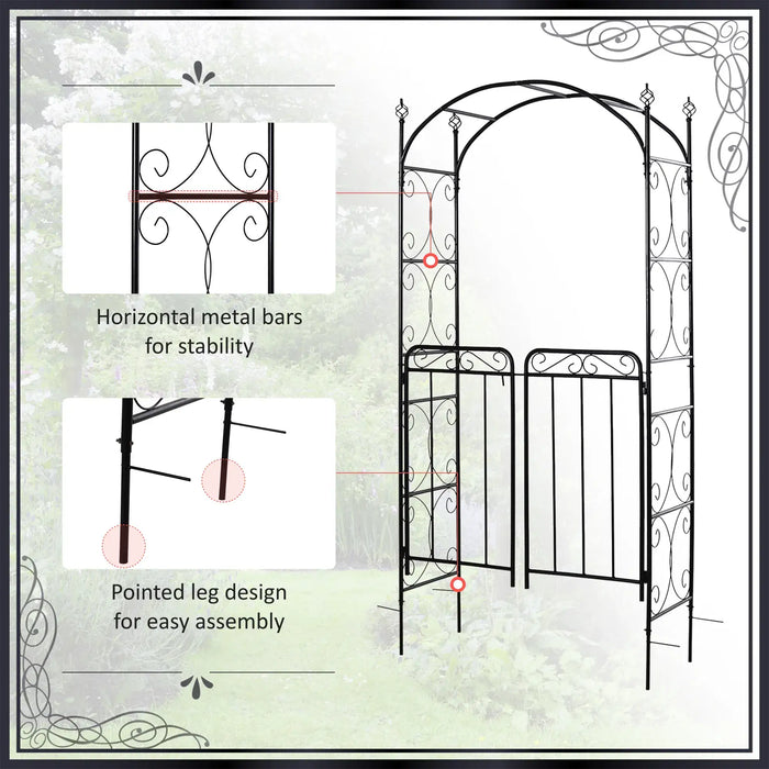 Metal Garden Arch Matte Black | Powder-Coated Steel with Two Gates and Side Trellis - Little and Giant Explorers Outsunny